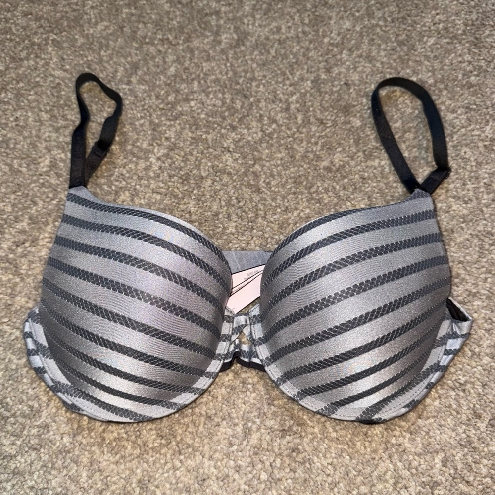 Victoria's Secret Black and Gray Striped Bra